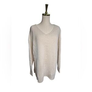 a.n.a Cream V-Neck Knit Sweater Cream with Gold Accents Size XXL